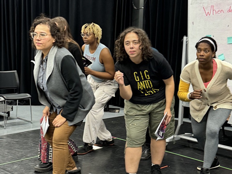 Cast members rehearse for the Madison College Performing Arts production “For the Love of (Or the Roller Derby Play)."