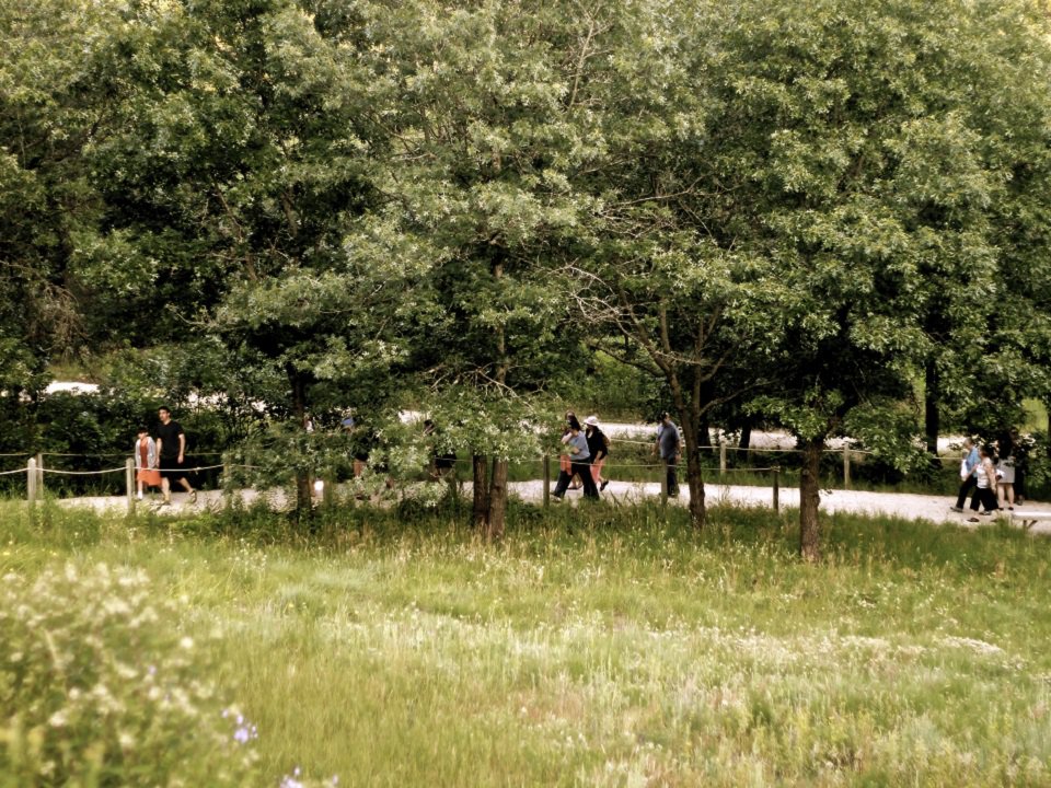 People walking up the path at American Players Theatre.