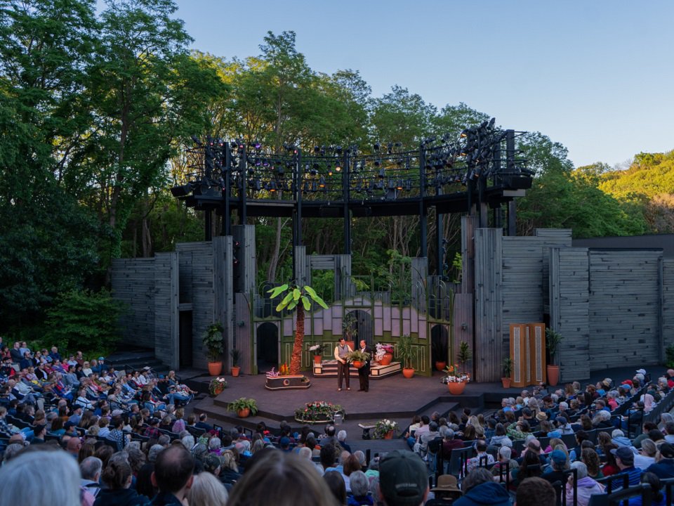 The Hill Theater at APT at twilight with a full audience.