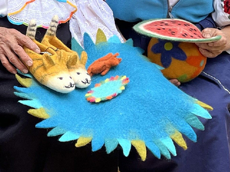 Assortment of felted objects created by the Association of Craft Producers (ACP).