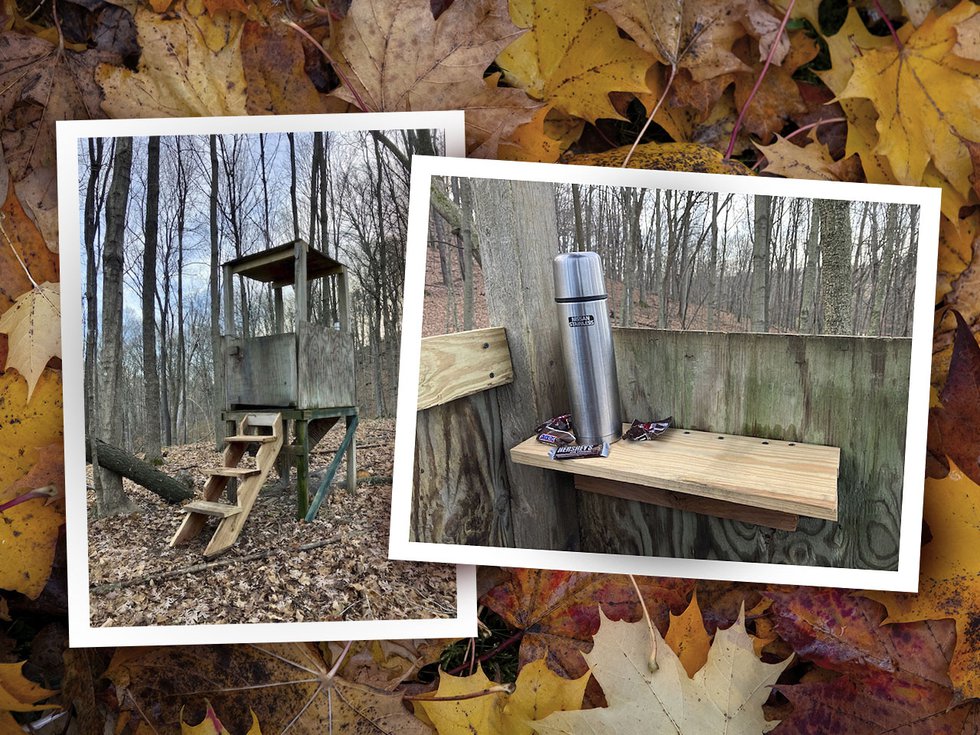 Photos of Dave's box blind with new stairs and shelf.