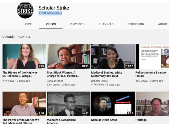Scholar Strike - screen shot of You Tube presentations