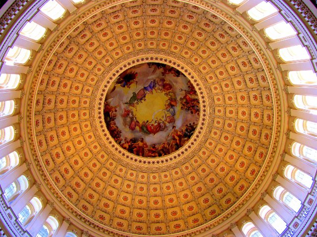 U.S. Capitol ceiling, "Inside the dome of the U.S. Capitol Building, Washington DC" by o palsson is licensed under CC BY 2.0