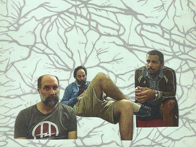 The three members of Built to Spill in collage.