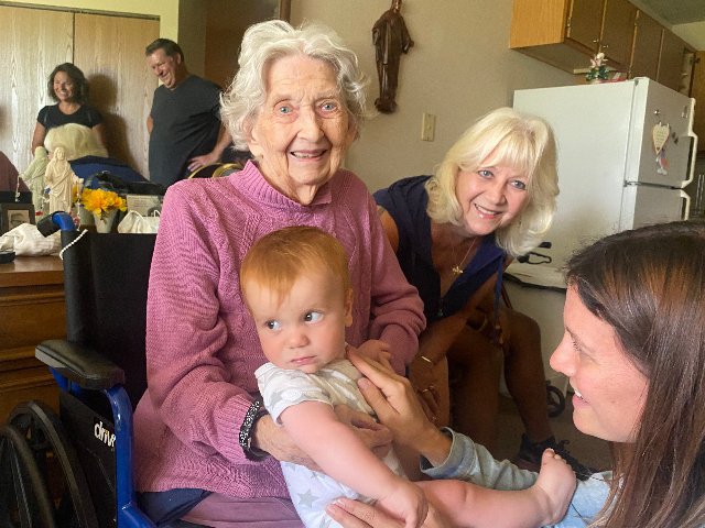Elaine Benz with great-grandson
