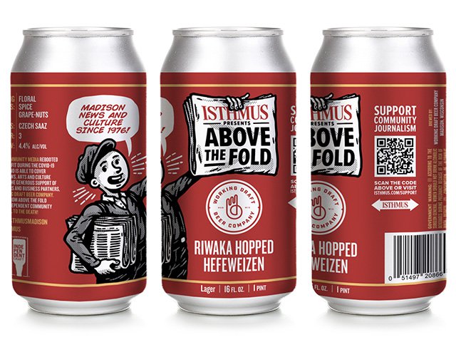 Beer can label art featuring an old time newsboy.