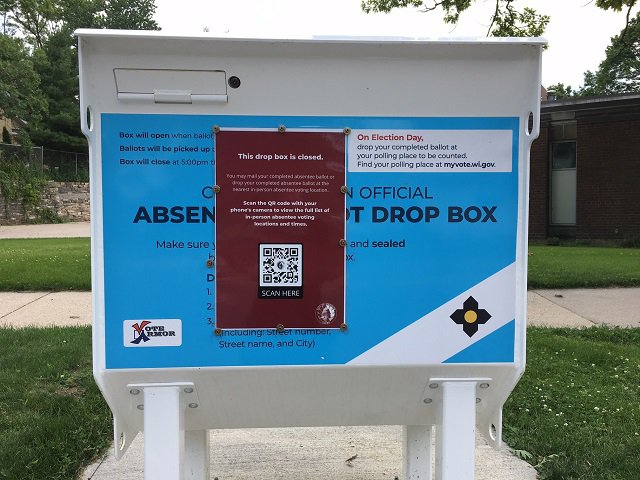 A city of Madison absentee ballot drop box at the north side fire station.