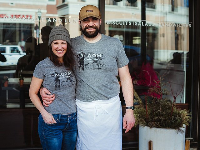 Annemarie Maitri and Mark Pavlovich in front of the Bloom Bake Shop.