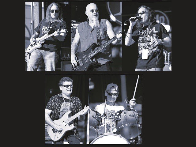 A collage of the five members of John Masino Band.