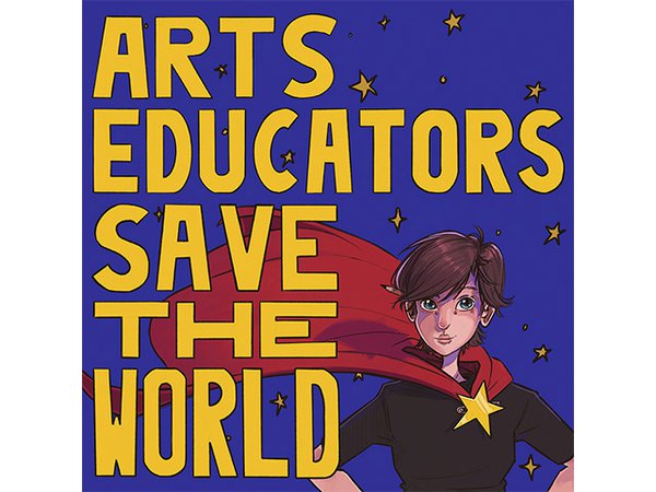The logo for the podcast "Arts Educators Save the World."