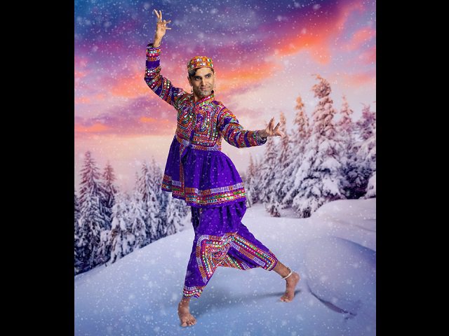 A dancer in a winter wonderland.