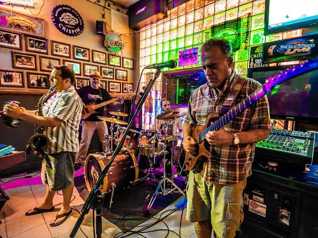 A band playing at the Crystal Corner Bar.