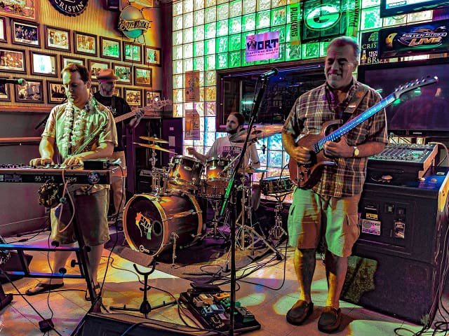 A band playing at the Crystal Corner Bar.