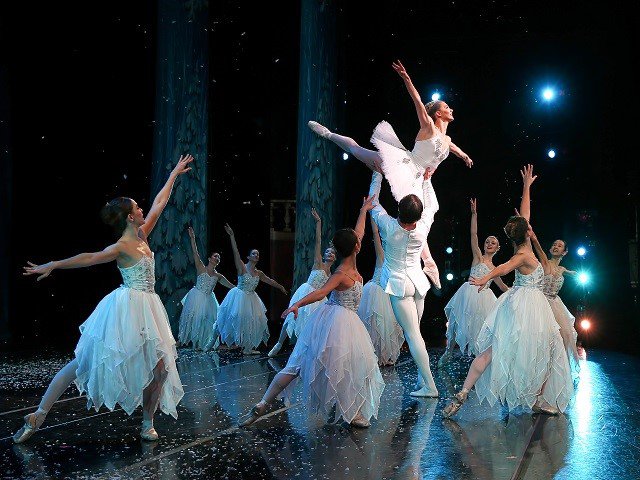 A group of ballet dancers on stage.