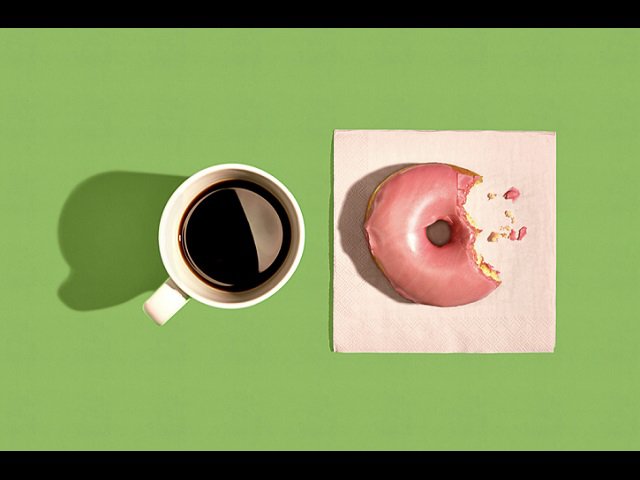 Coffee and a donut.
