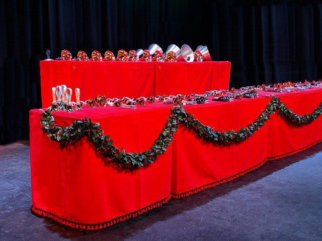 A handbell choir stage set.