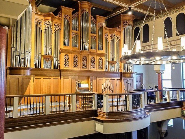A pipe organ.
