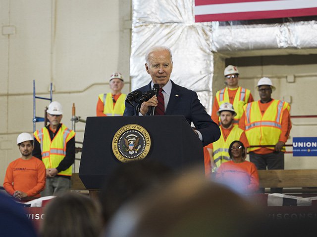 Biden speaks at the LiUNA Training Center in DeForest on February 8, 2023.