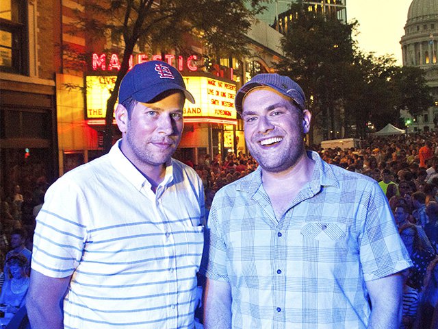 Matt Gerding and Scott Leslie in front of Majestic Theatre in 2013.