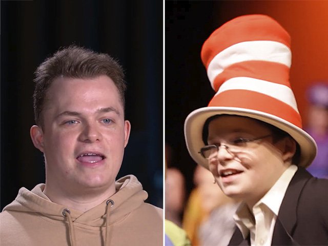 Young actor Jake Busher in a play a decade ago, and today.