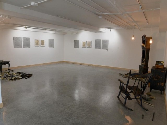 A gallery space in "Trespasses," a master's thesis exhibition by Sophie Loubere.