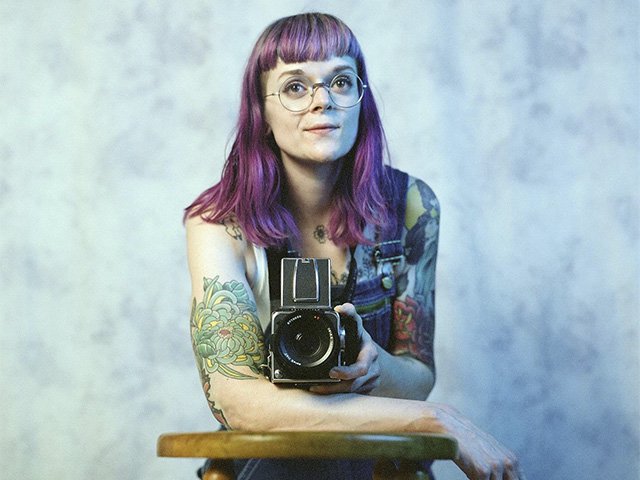 Amanda Wood with her Hasselblad 500cm camera.