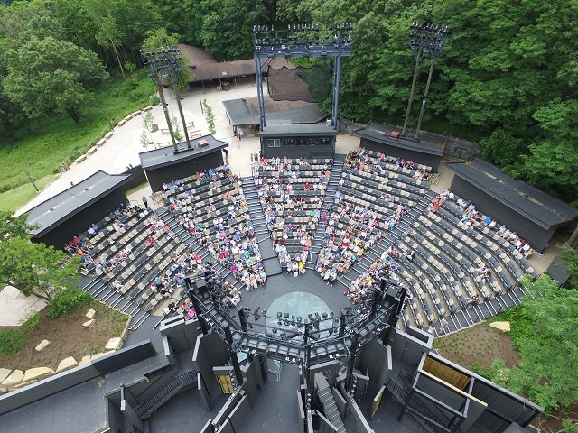 Aerial shot of a full theater at American Players Theatre.