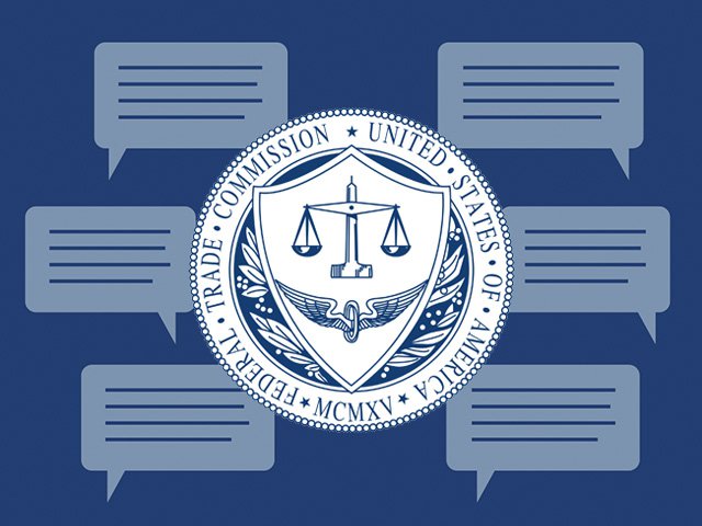 The FTC logo with comment bubbles behind it.