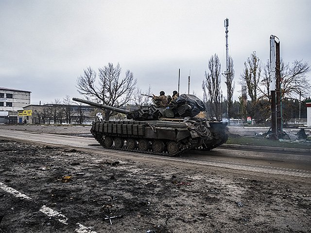 Soldiers on armored personnel carriers are going on a combat mission to the frontline.  Kharkiv region. November 2022