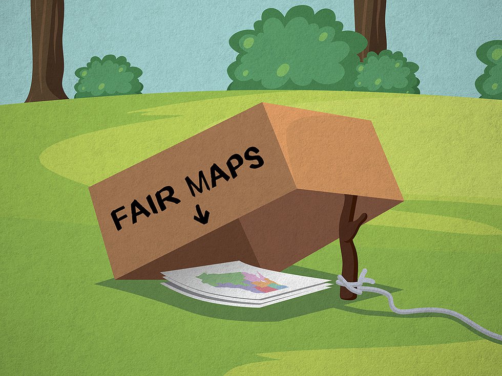 A crude trap with "Fair Maps" written on the box.