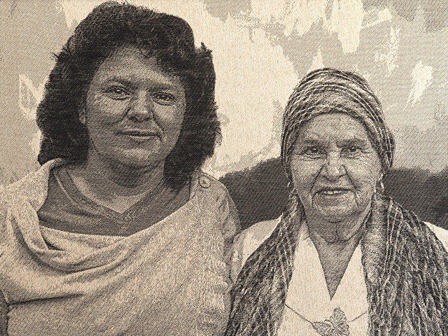 A weaving depicting Berta Cáceras and Austra Bertha Flores Lopez.