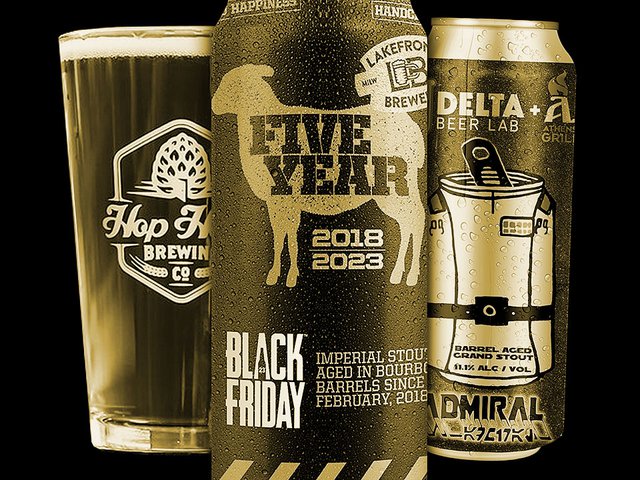 A montage of a beer glass from Hop Haus, a can from Lakefront and a can from Delta Beer Lab.