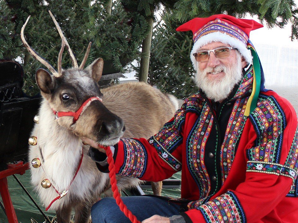 Santa and a reindeer.