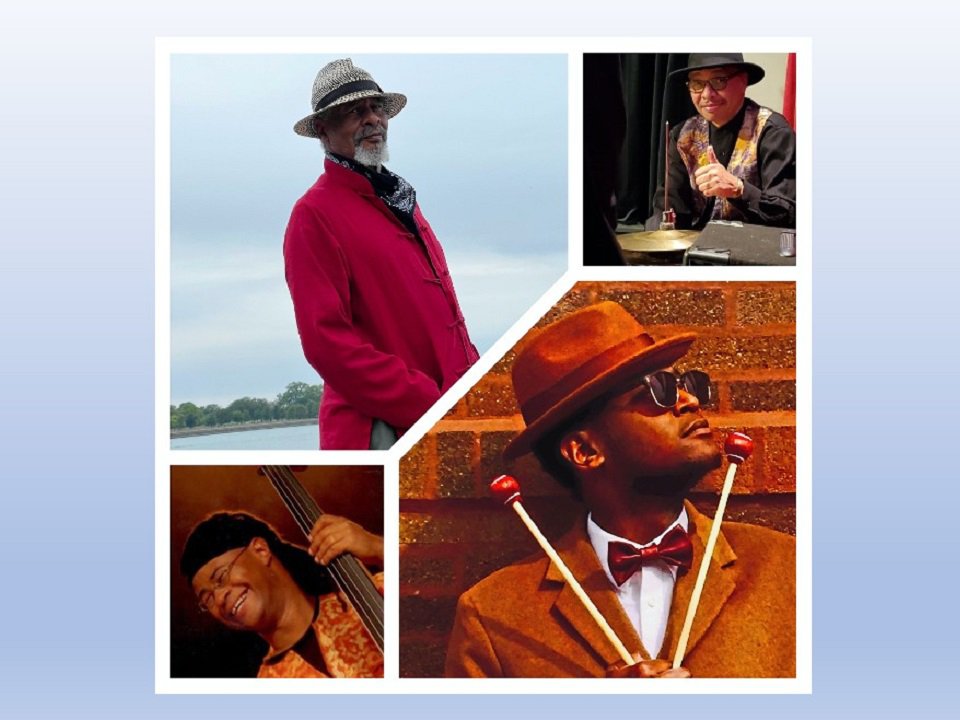 A collage of pictures of the Thaddeus Tukes-Hanah Jon Taylor Quartet.