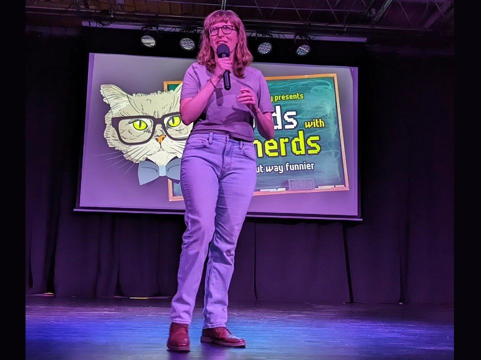 Sasha Rosser hosting a past Words with Nerds event.