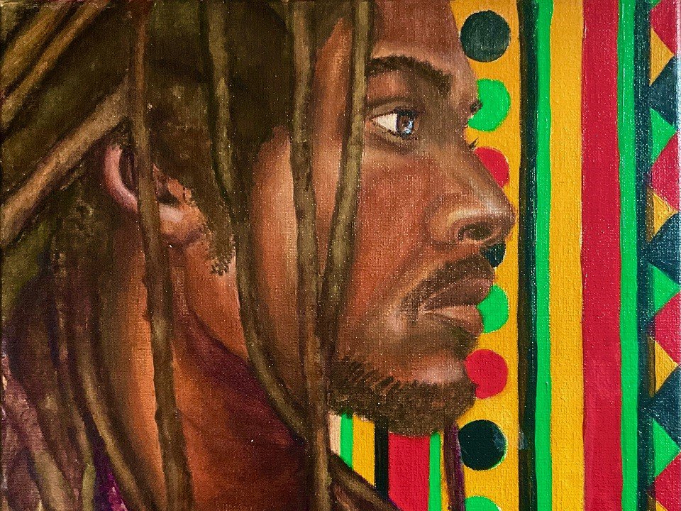 Detail from "Loc’ced and Loaded," a painting by Sharon Bjyrd.