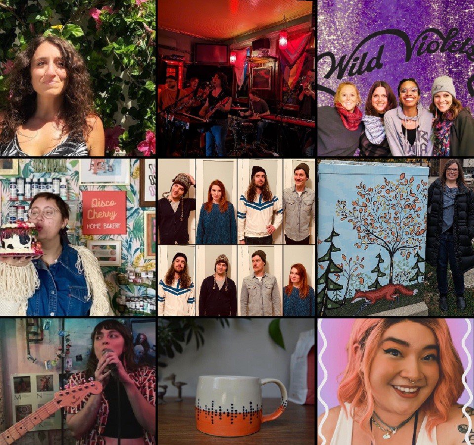 A collage of performers and vendors for Galentine's Day 2024.