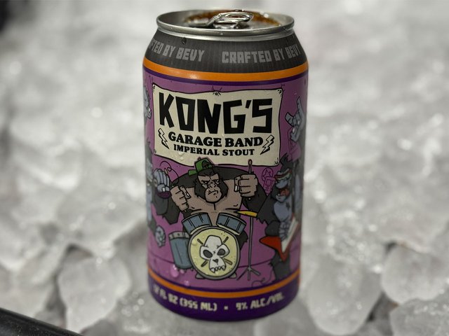A can of Kong's Garage Band nestled in ice.