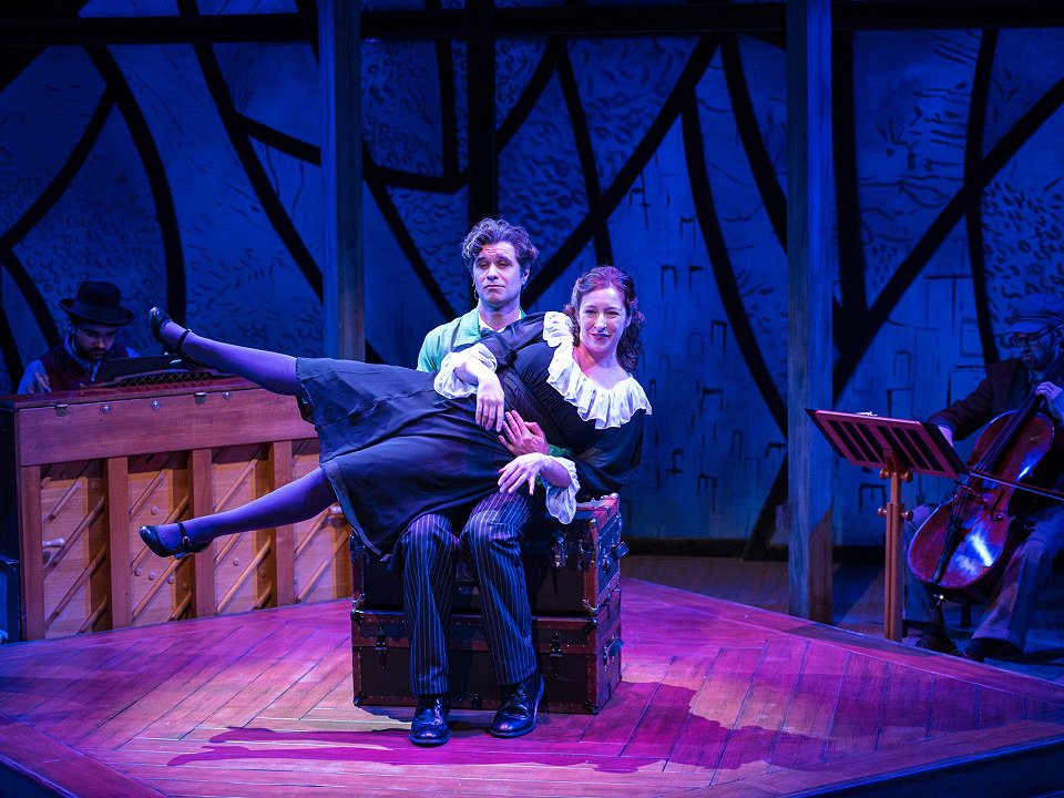 Marcus Truschinski and Emily Glick (plus Sam Taylor, piano, and Brian Grimm, cello) in "The Flying Lovers of Vitebsk."