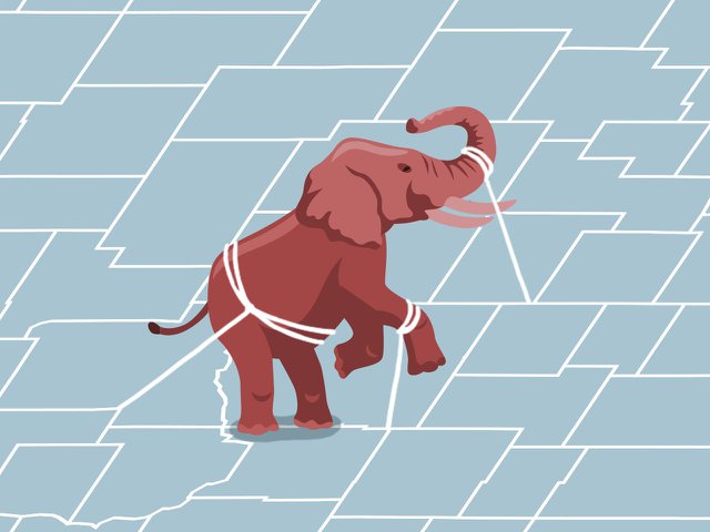 Illustration of elephant representing  a bit of taming for GOP overreach