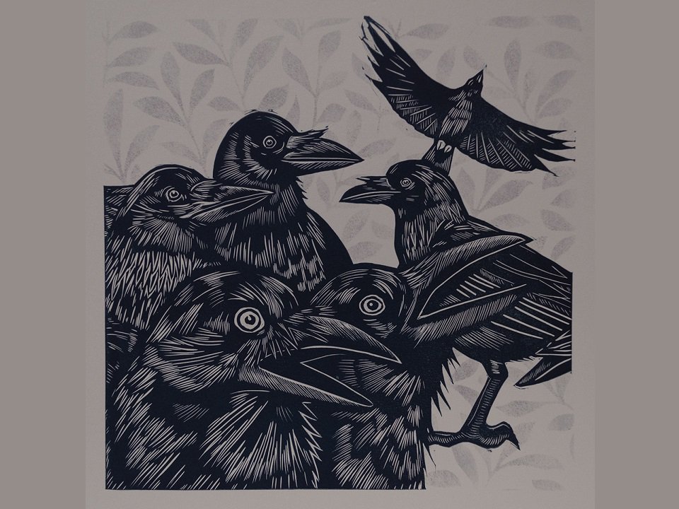 An artwork depicting crows.