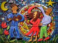 A mosaic by Jessica Laub depicting dancers and a musician.