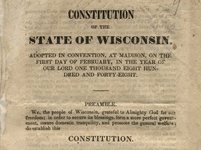 The first page of the Wisconsin Constitution.