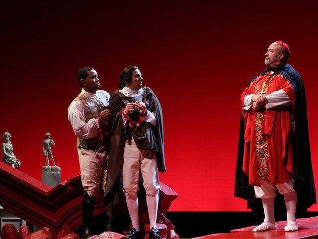 Martin Luther Clark, Alan Dunbar and David Flanders (from left) in "Candide."