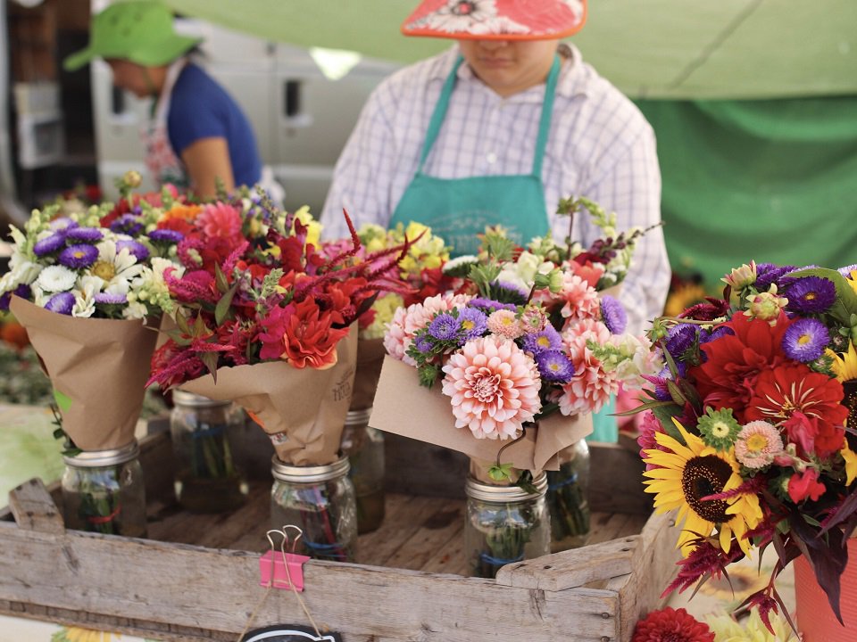A display of flowers at a past Hilldale Farmers' Market.
