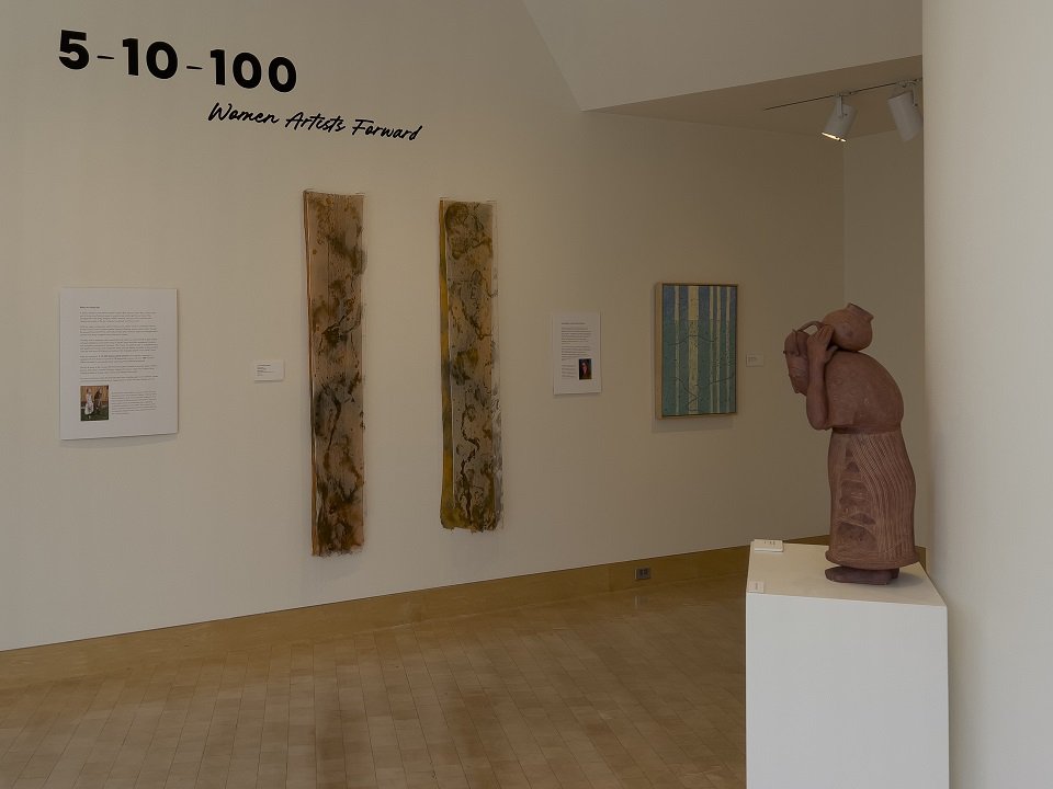 Works by Katherine Steichen Rosing and Babette Wainwright are pictured at the "5-10-100: Women Artists Forward" exhibit.
