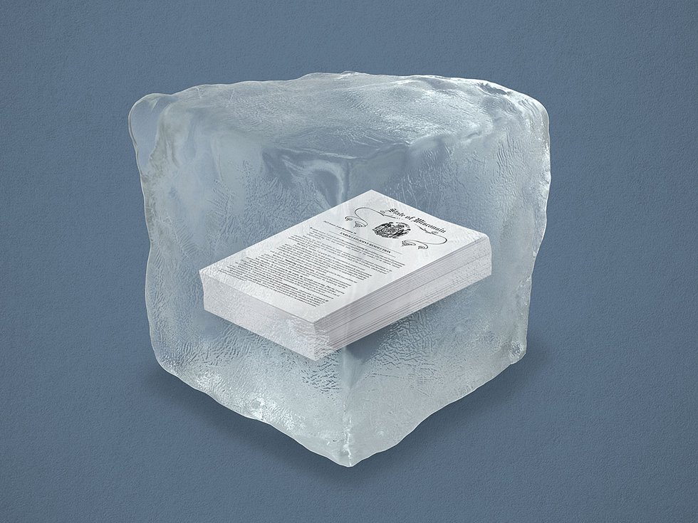 A stack of referendums in a block of ice.