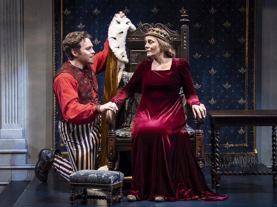 Josh Krause (left) and Tracy Michelle Arnold in "The Virgin Queen Entertains Her Fool."