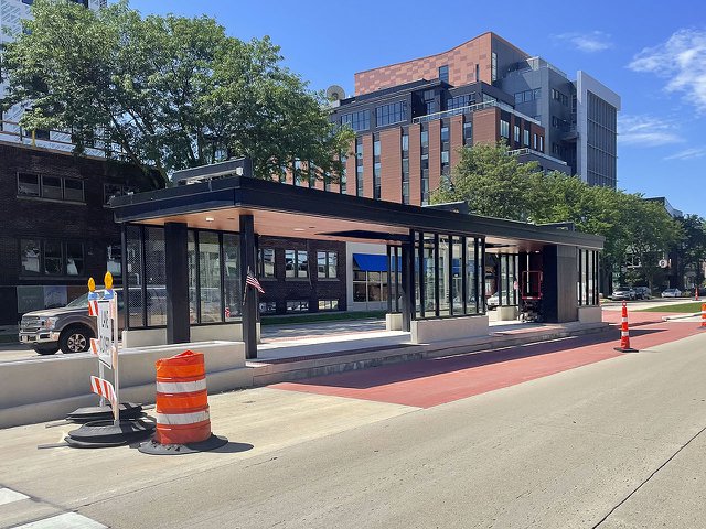 A BRT bus station under construction on E. Washington Street.