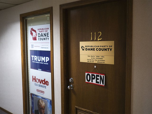 The door to the Republican Party of Dane County office.